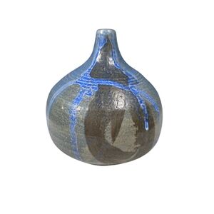 Vintage Ceramic Blue Drip Glaze Bottleneck Vase